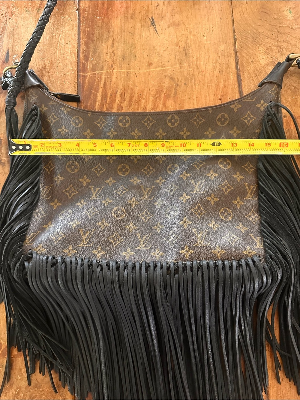 Louis Vuitton Brown Monogram Revamp with Black Fringe Crossbody Bag Vintage Boho - Picture 8 of 12